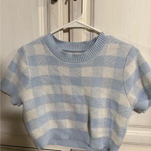 Aeropostale Light Blue and White Plaid Crop Top